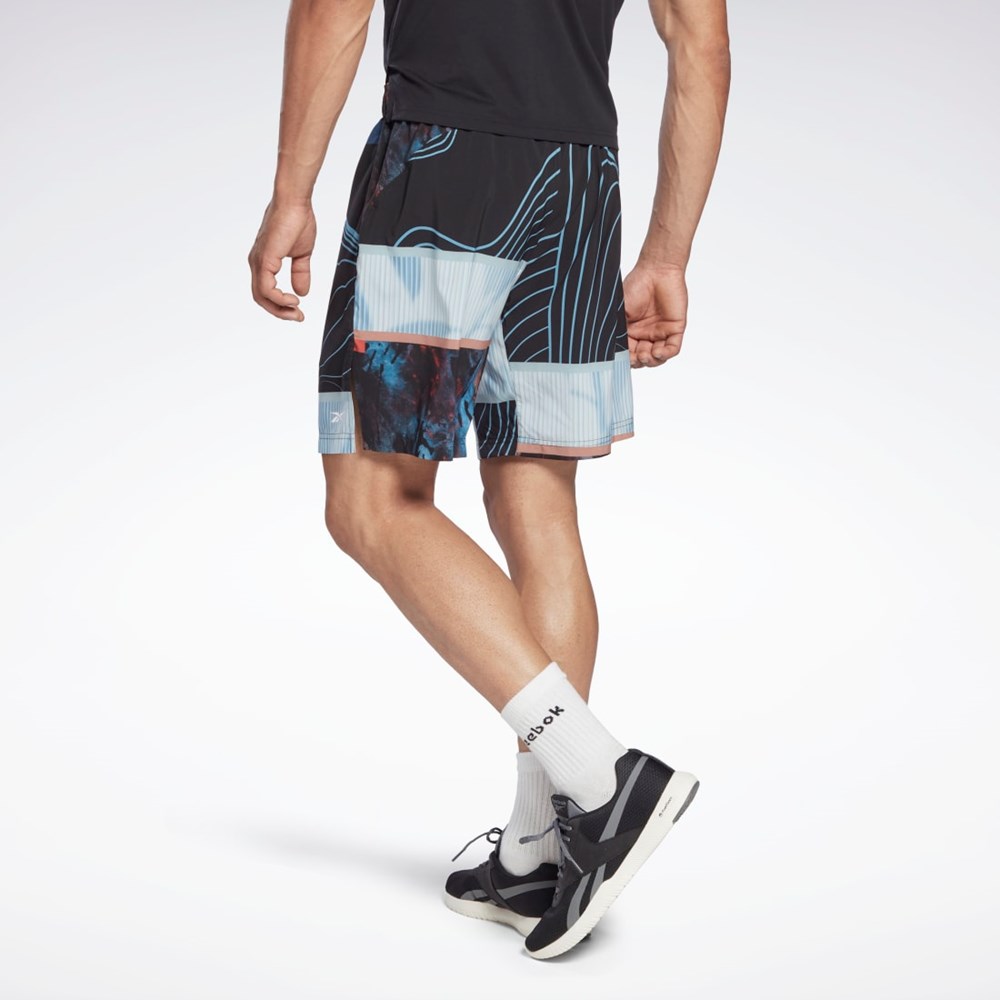 Reebok Austin Allover Print Shorts Čierne | POKWF9670