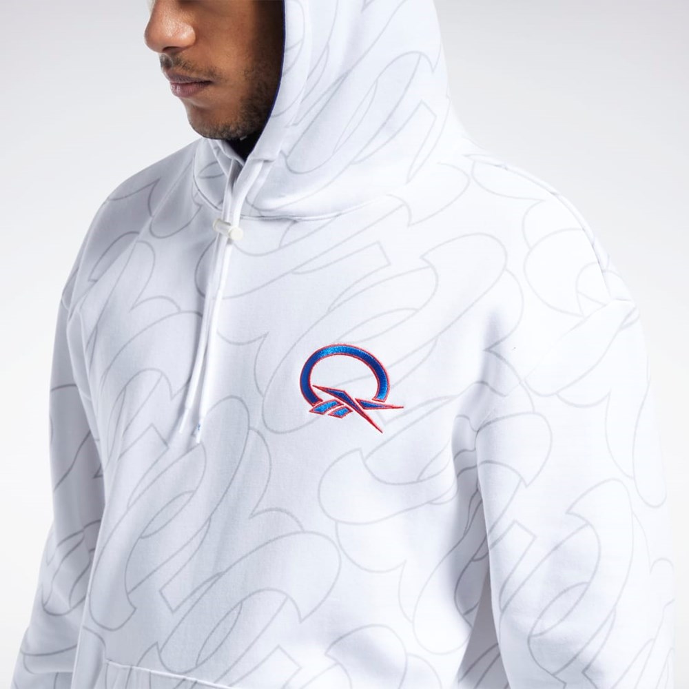 Reebok Basketball Question Allover Print Fleece Hoodie Biele | CYFKR3260