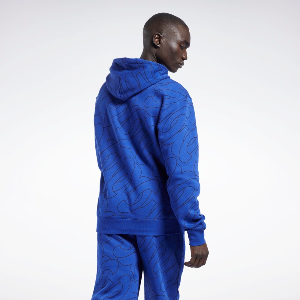 Reebok Basketball Question Allover Print Fleece Hoodie Classic Cobalt | QVUZP8539