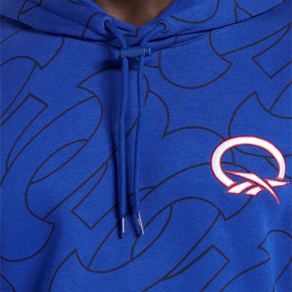 Reebok Basketball Question Allover Print Fleece Hoodie Classic Cobalt | QVUZP8539