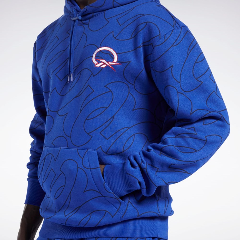 Reebok Basketball Question Allover Print Fleece Hoodie Classic Cobalt | QVUZP8539