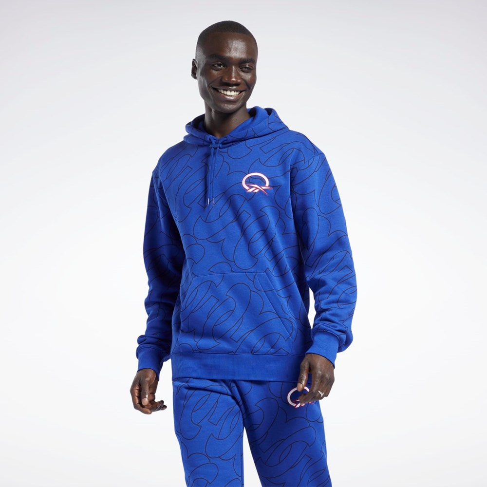 Reebok Basketball Question Allover Print Fleece Hoodie Classic Cobalt | QVUZP8539