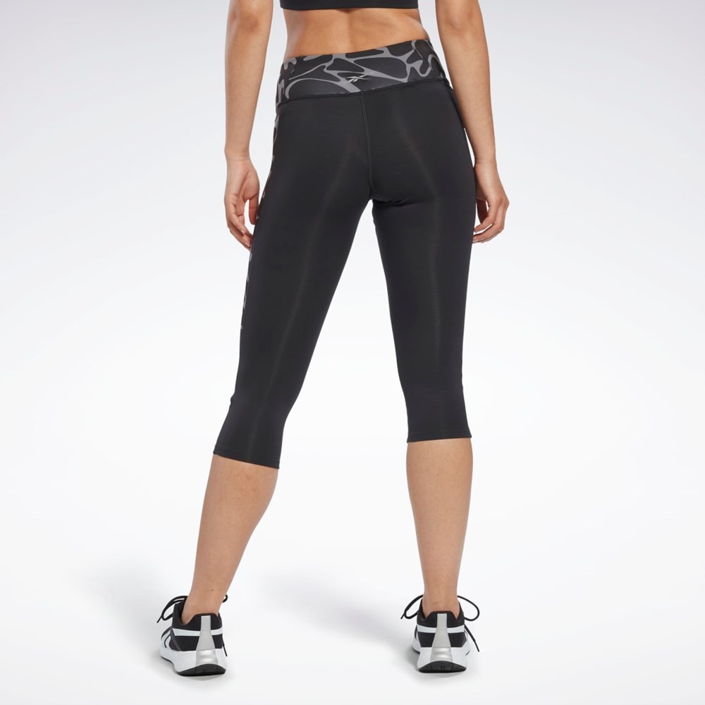 Reebok Bežecké Printed Capri Tights Čierne | IADVR6328