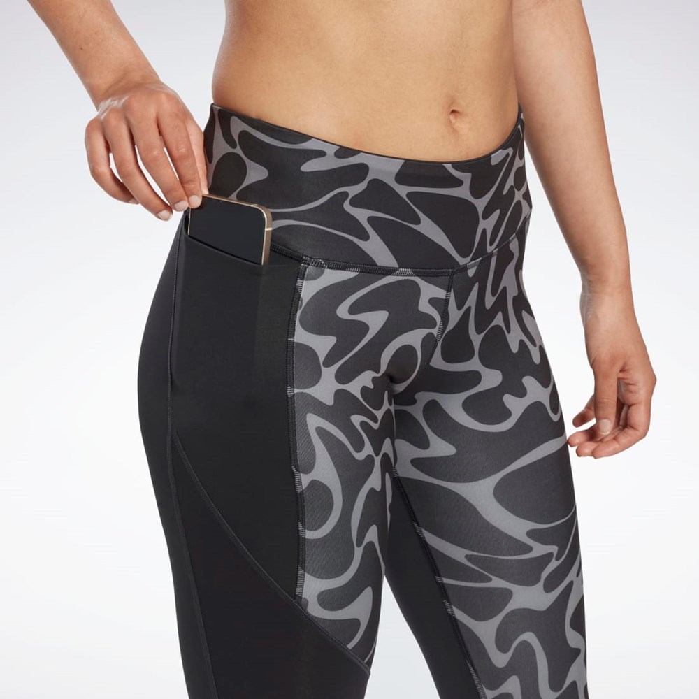 Reebok Bežecké Printed Capri Tights Čierne | IADVR6328