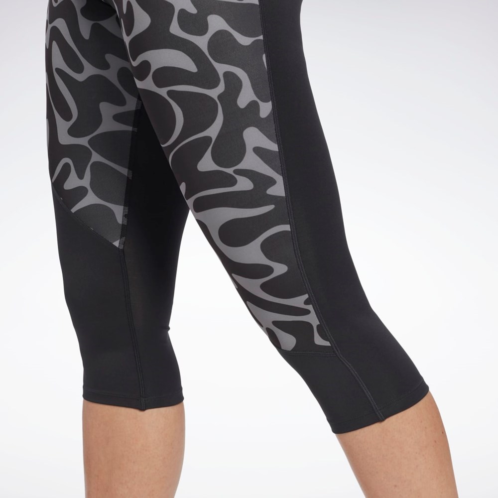 Reebok Bežecké Printed Capri Tights Čierne | IADVR6328