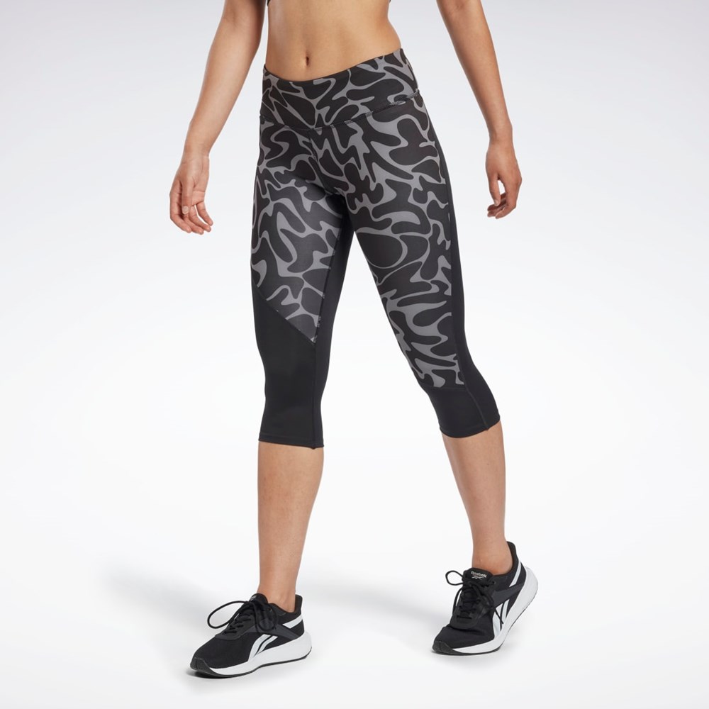 Reebok Bežecké Printed Capri Tights Čierne | IADVR6328