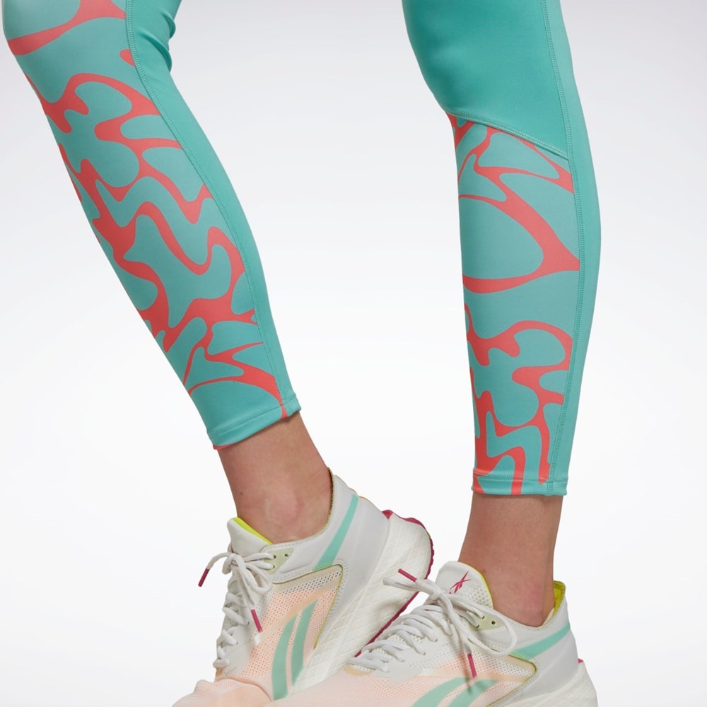 Reebok Bežecké Printed Leggings Semi Classic Teal | NEOCT2187