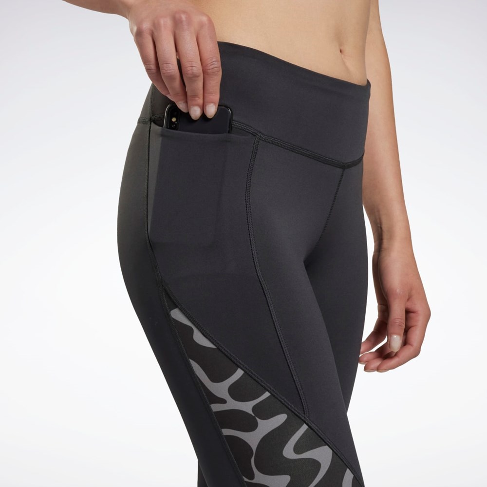 Reebok Bežecké Printed Leggings Čierne | FYSPD0269