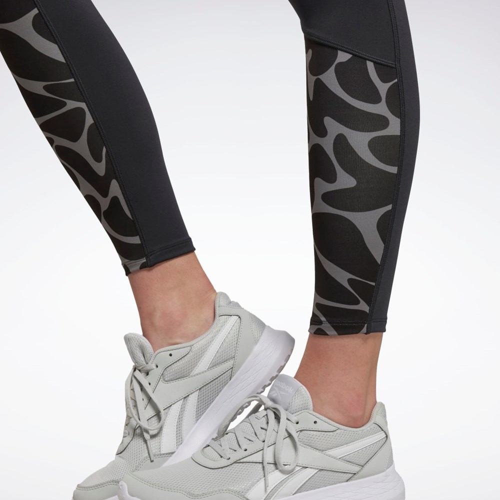 Reebok Bežecké Printed Leggings Čierne | FYSPD0269