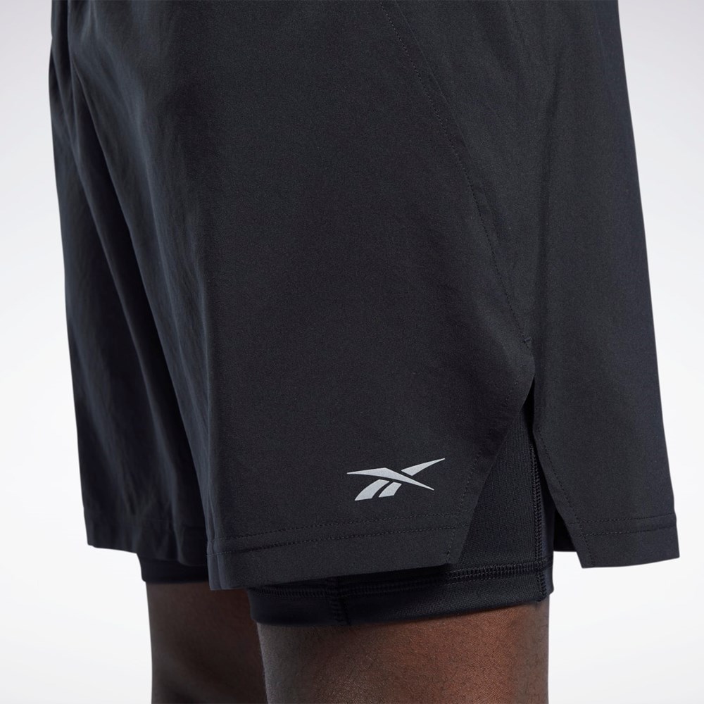 Reebok Bežecké Two-in-One Shorts Čierne | JHDRT7928