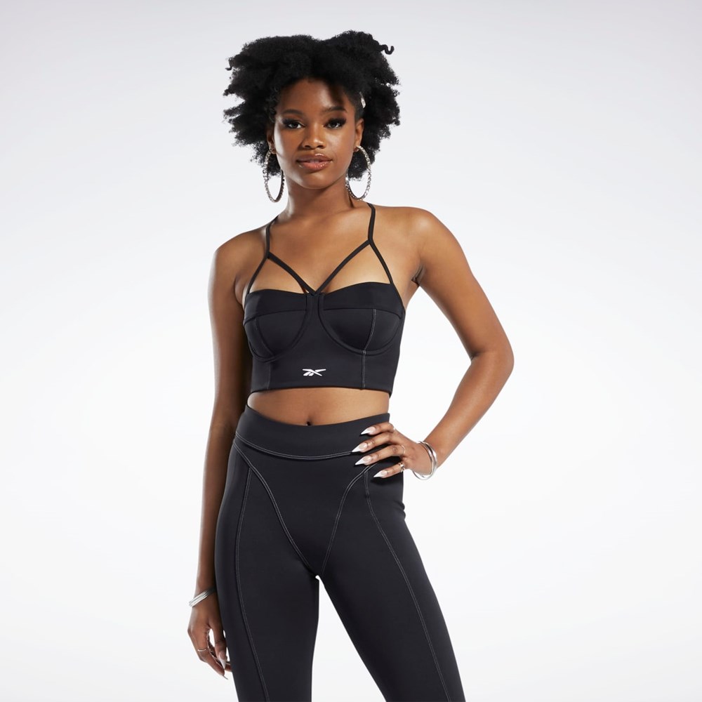 Reebok Cardi B Bralette Čierne Biele | HNELB5718