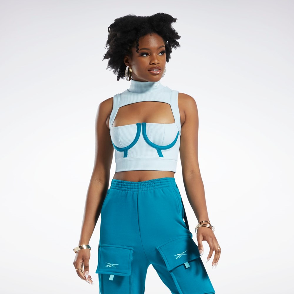 Reebok Cardi B Crop Top Modre | DHOEV9210