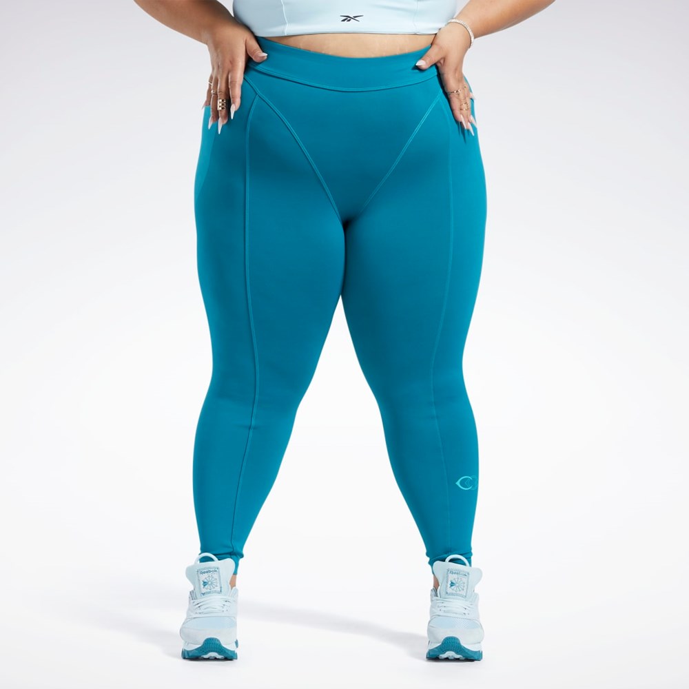 Reebok Cardi B High-Rise Tights (Plus Size) Seaport Teal | FOHGR1276