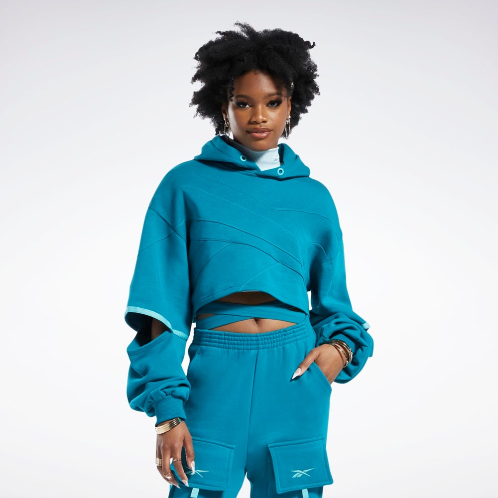 Reebok Cardi B Knit Hoodie Seaport Teal / Seaport Teal | QEUSA8903