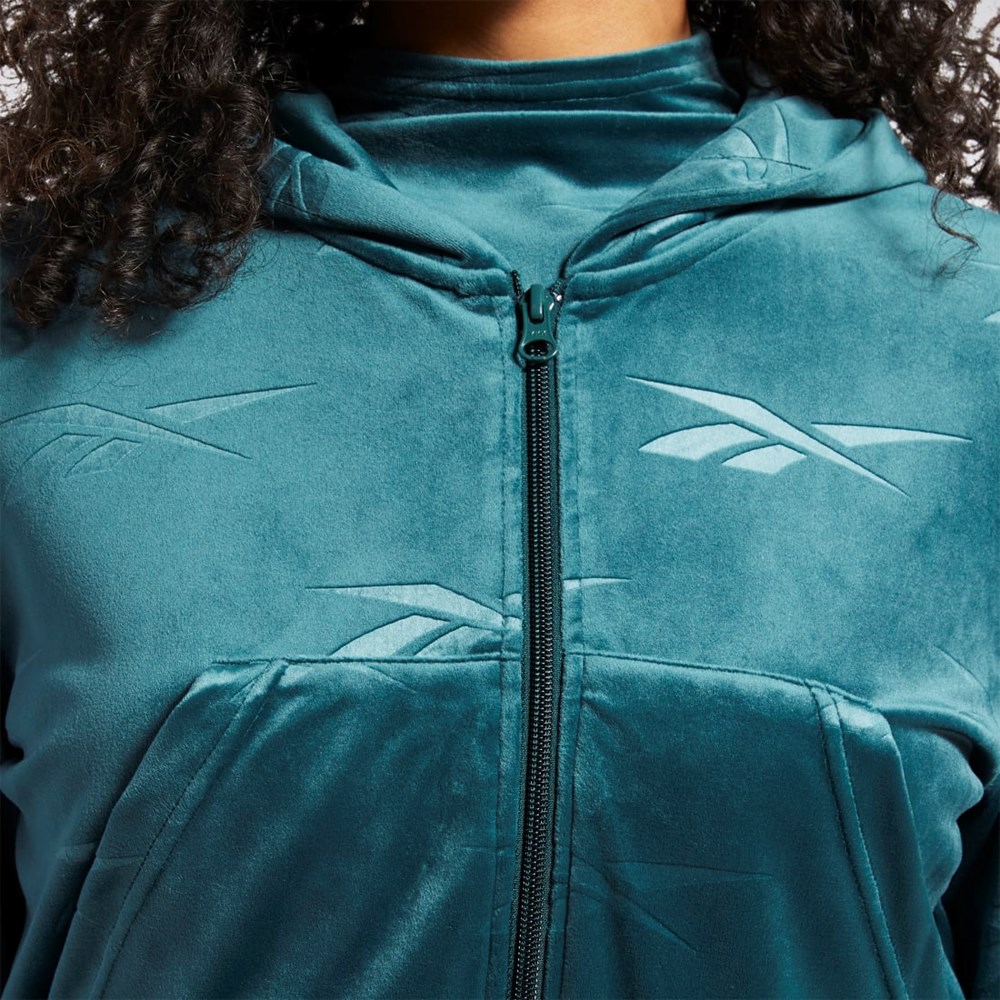 Reebok Classics Energy Q4 Velour Zip-Up Sweatshirt Zelene | KCHFD7865