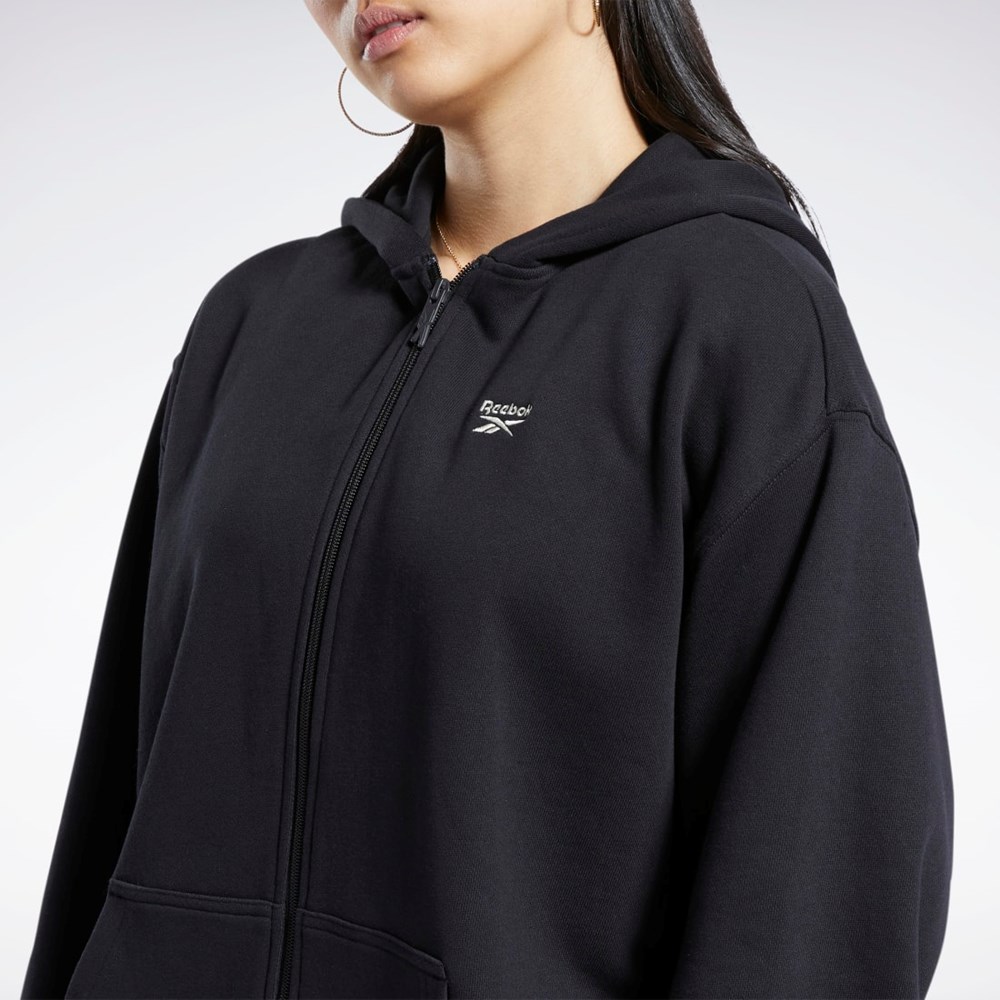 Reebok Classics Oversized Long Zip-Up Hoodie Čierne | ZYPJK0493