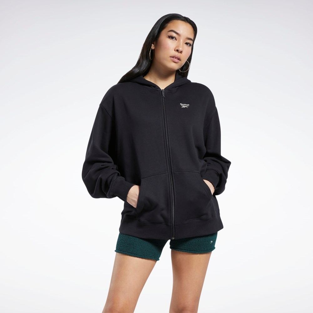 Reebok Classics Oversized Long Zip-Up Hoodie Čierne | ZYPJK0493