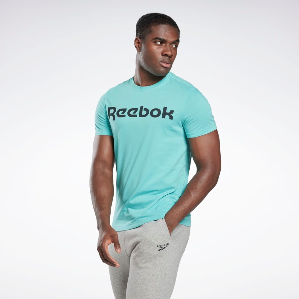 Reebok Grafika Series Linear Logo Tee Semi Classic Teal | JHIDZ8392