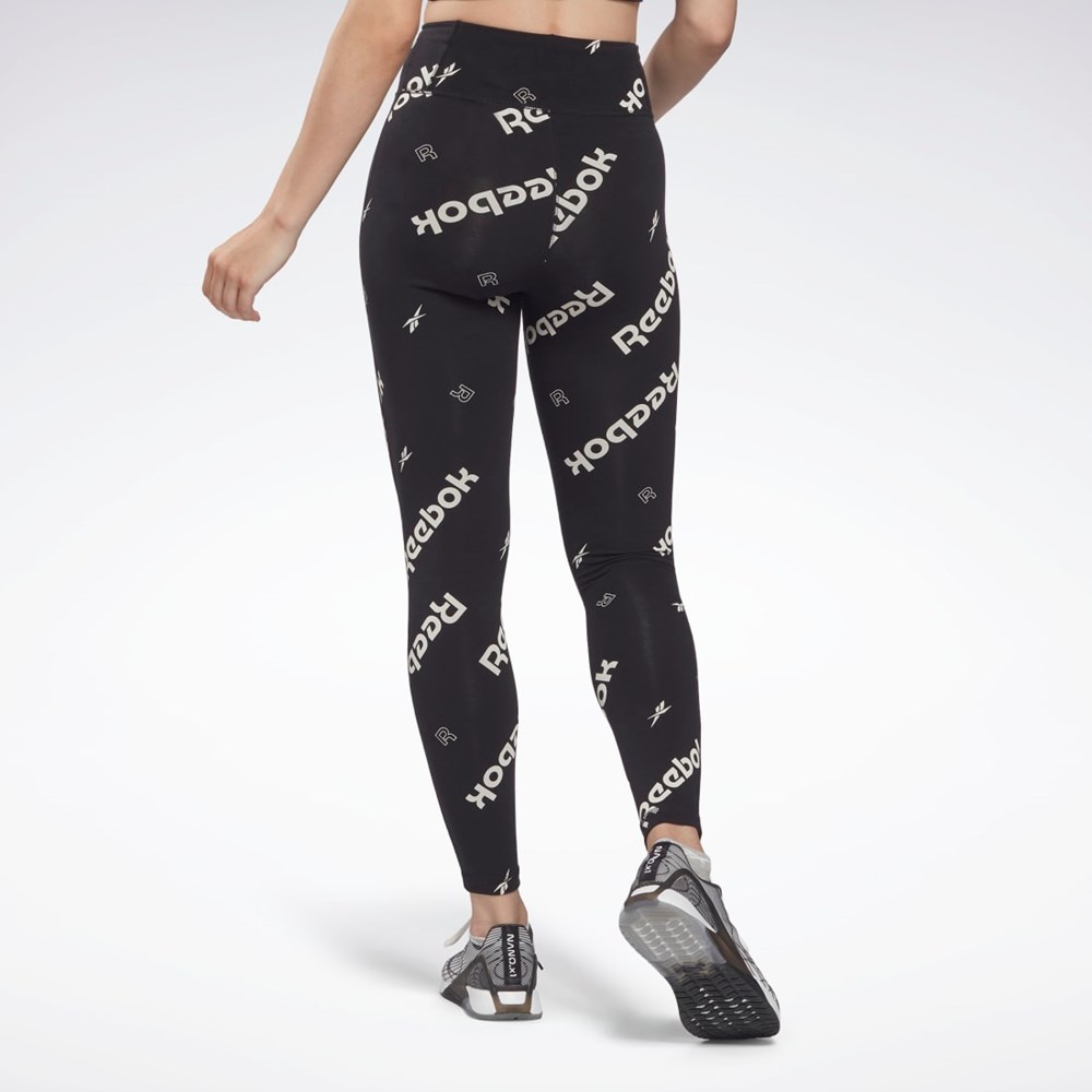 Reebok Identity Bavlnene Printed Leggings Čierne | LDZFY7824