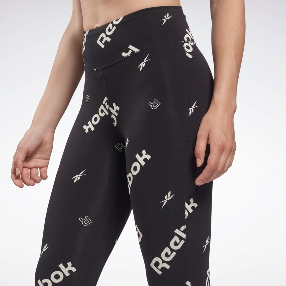 Reebok Identity Bavlnene Printed Leggings Čierne | LDZFY7824