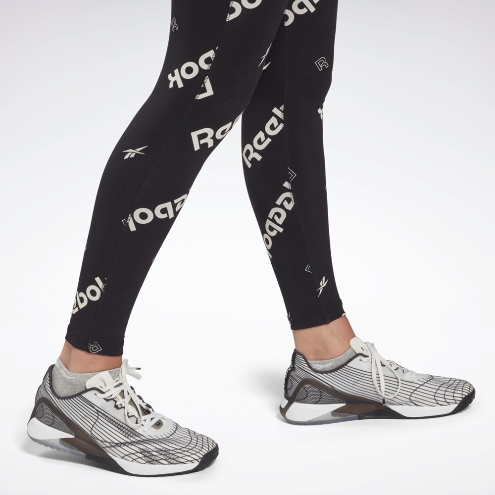 Reebok Identity Bavlnene Printed Leggings Čierne | LDZFY7824