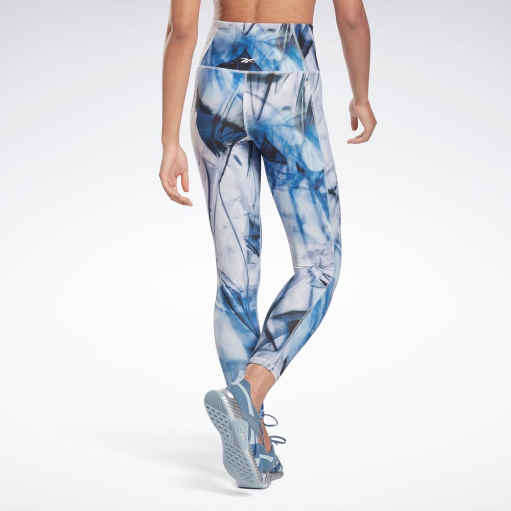 Reebok Lux Bold High-Waisted Liquid Abyss Print Tights Modre | NKHQF6958