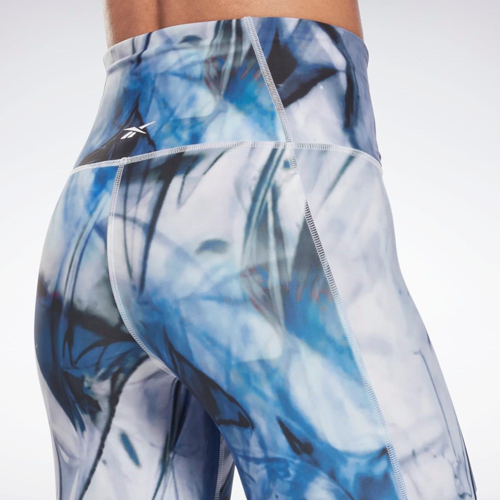 Reebok Lux Bold High-Waisted Liquid Abyss Print Tights Modre | NKHQF6958