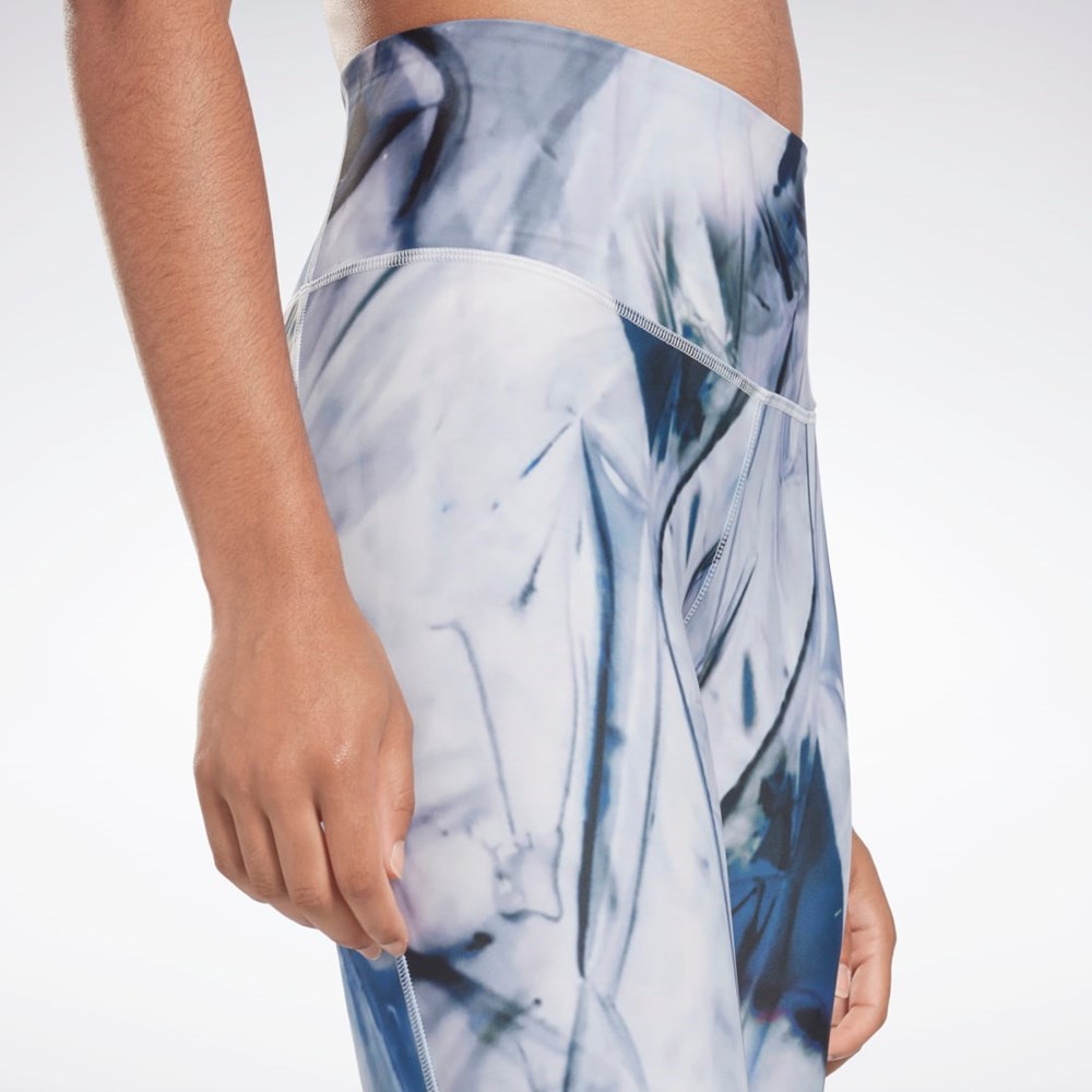 Reebok Lux Bold High-Waisted Liquid Abyss Print Tights Modre | NKHQF6958