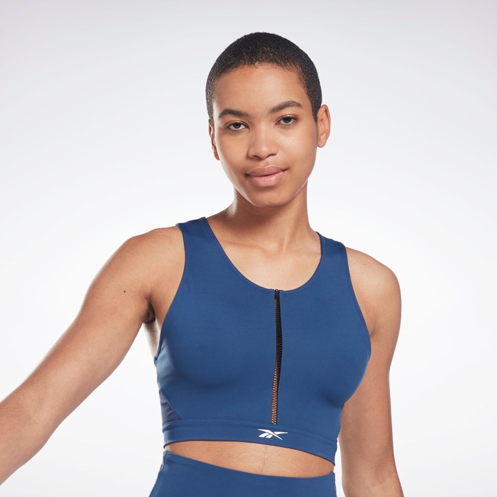 Reebok Lux Perform Crop Top Modre | OQYDJ7906