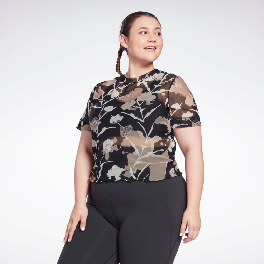 Reebok MYT Allover Print Mesh T-Shirt (Plus Size) Čierne | CJKYW0954