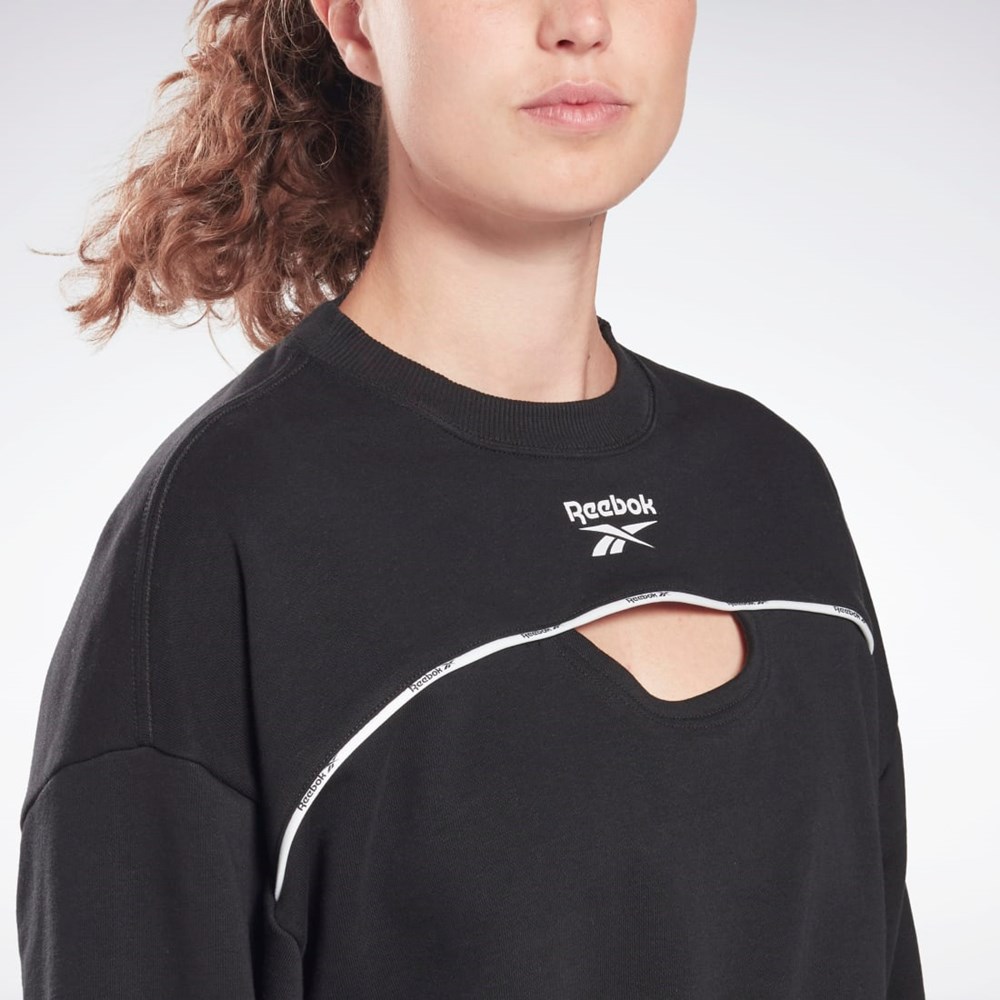 Reebok Piping Crewneck Sweatshirt Čierne | ZLNQK5238