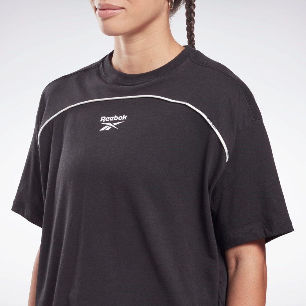 Reebok Piping T-Shirt Čierne | UYQTK2983