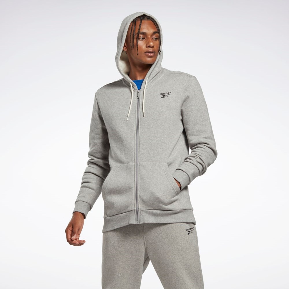 Reebok Reebok Identity Fleece Zip-Up Hoodie Siva | DMXAL6903