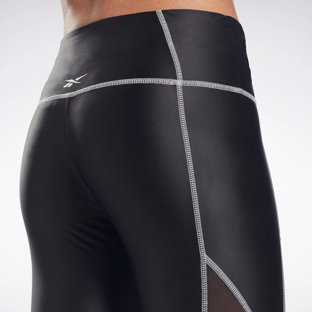 Reebok Studio Shiny Mesh Tights Čierne | LQDCN5284