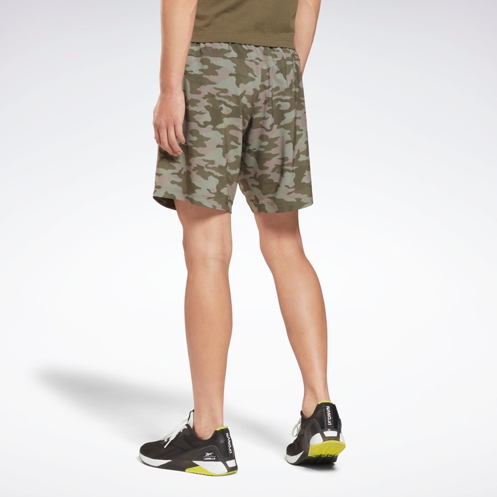 Reebok Workout Ready Camo Grafika Shorts Zelene | PYLKE5419