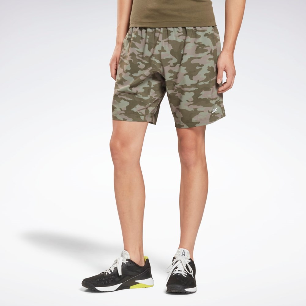 Reebok Workout Ready Camo Grafika Shorts Zelene | PYLKE5419