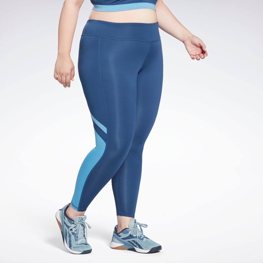 Reebok Workout Ready Mesh Leggings (Plus Size) Modre | FLWMT5397