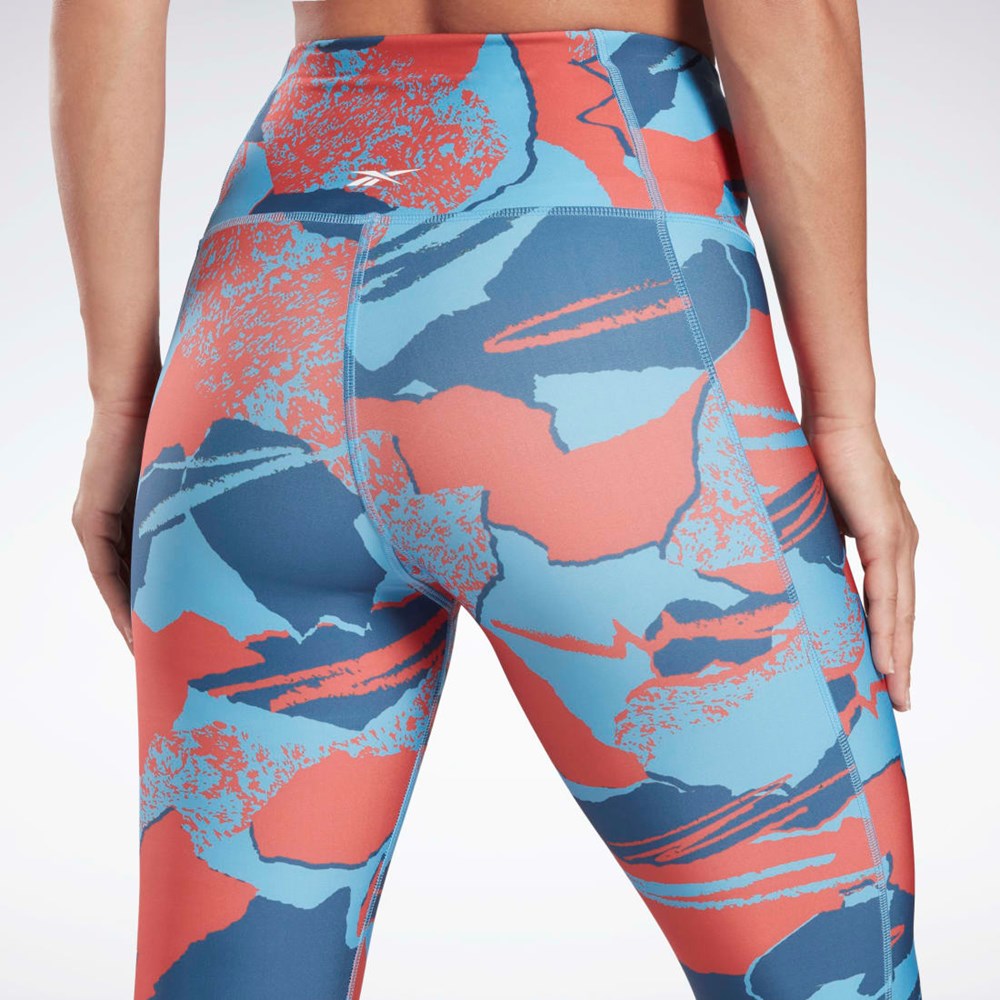 Reebok Workout Ready Printed Leggings Modre | DENSO3014