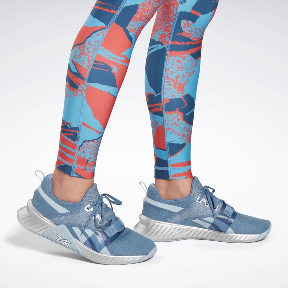 Reebok Workout Ready Printed Leggings Modre | DENSO3014