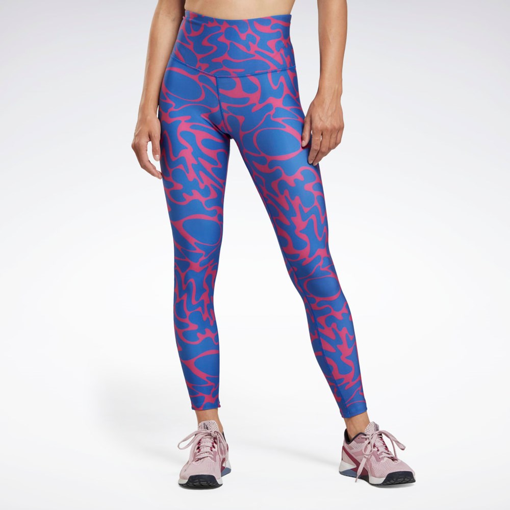 Reebok Workout Ready Printed Leggings Ruzove | PWYXT3684