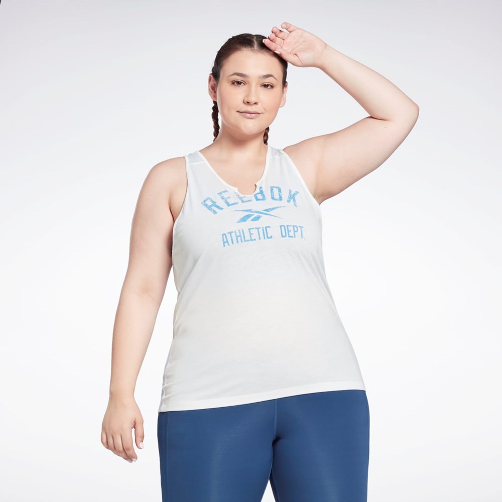 Reebok Workout Ready Supremium Big Logo Tank Top (Plus Size) Biele | GPQVL6805