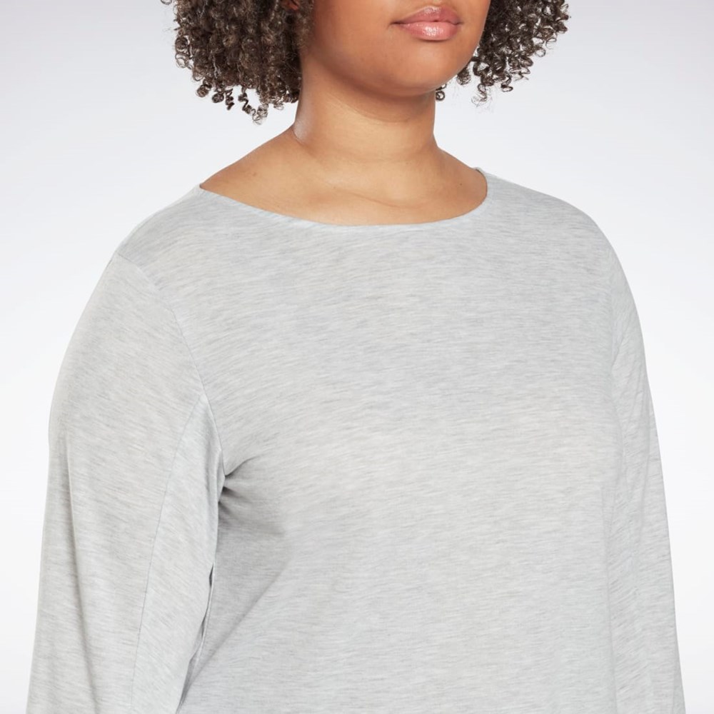 Reebok Workout Ready Supremium Long Sleeve T-Shirt (Plus Size) Svetlo Siva | DSCUN6932