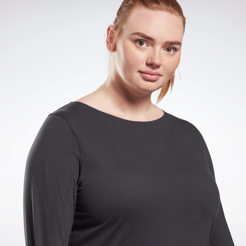 Reebok Workout Ready Supremium Long Sleeve T-Shirt (Plus Size) Čierne | KJSNF3617