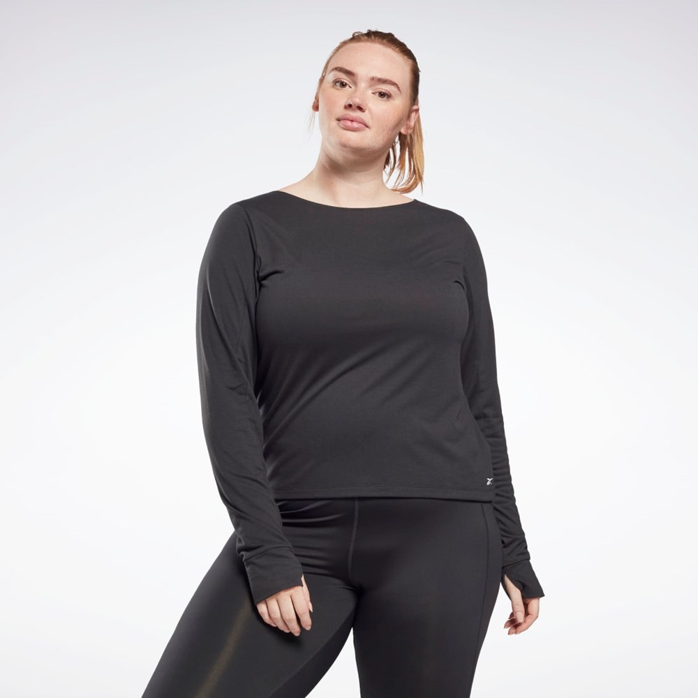 Reebok Workout Ready Supremium Long Sleeve T-Shirt (Plus Size) Čierne | KJSNF3617