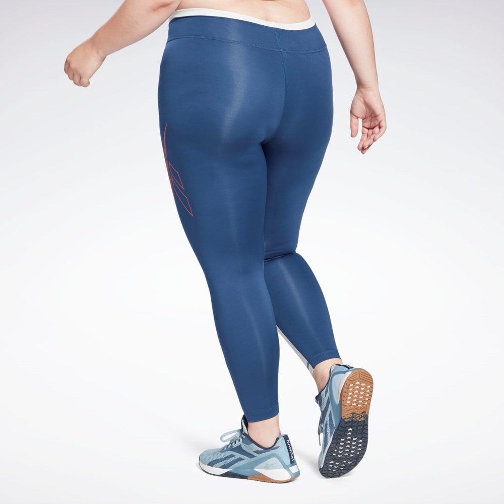 Reebok Workout Ready Vector Leggings (Plus Size) Modre | SRIOM8257