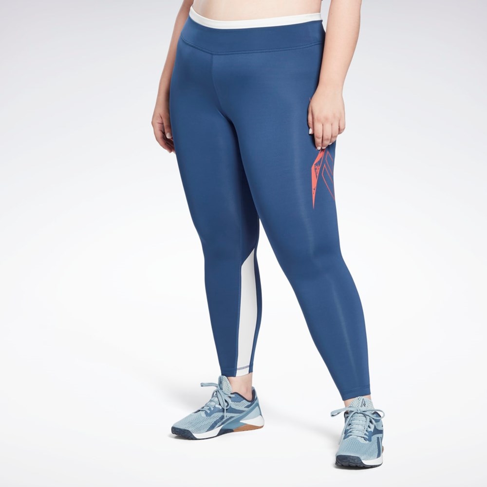 Reebok Workout Ready Vector Leggings (Plus Size) Modre | SRIOM8257