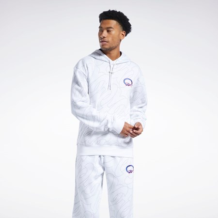 Reebok Basketball Question Allover Print Fleece Hoodie Biele | CYFKR3260