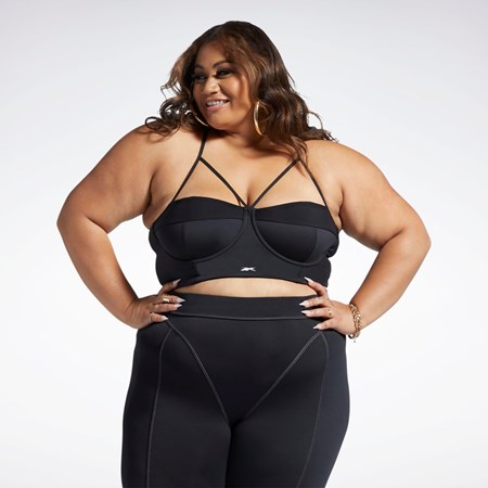 Reebok Cardi B Bralette (Plus Size) Čierne Biele | OJVZC9324