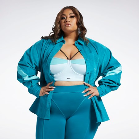 Reebok Cardi B Corduroy Cover-Up (Plus Size) Seaport Teal | HDWOT3649