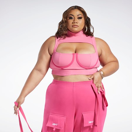 Reebok Cardi B Crop Top (Plus Size) Ruzove Ruzove | QYMTS4719